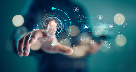 Data Analyst technology. Business global internet connection application technology and digital marketing, Financial and banking, Digital link tech, big data. Market, solution, online, network.