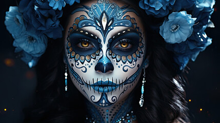 beautiful woman dressed for Mexican Day of the Dead.