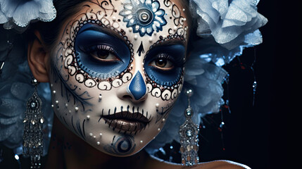beautiful woman dressed for Mexican Day of the Dead. - obrazy, fototapety, plakaty