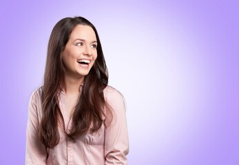 Fototapeta premium Young happy woman with smile natural expression.