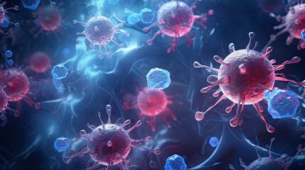 illustration about virus attack on human body. - obrazy, fototapety, plakaty