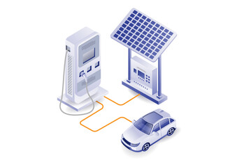 Electric car charge from solar panel energy technology concept illustration