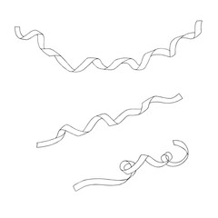Set of serpentine ribbons. Black and white streamers. Outline drawing. Hand drawn vector illustration. Design element for coloring, cards, printing, packaging, invitations, business cards, advertising