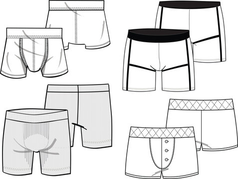 Underwear, Briefs, Boxer Set Fashion Illustration, Vector, CAD, Technical Drawing, Flat Drawing, Template, Mockup.
