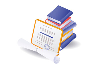 School student certificate and book stack illustration concept