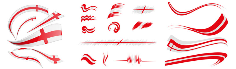 England flag set elements, vector illustration on a white background