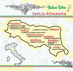chart of typical wines from Emilia Romagna, Italy. vector illustration