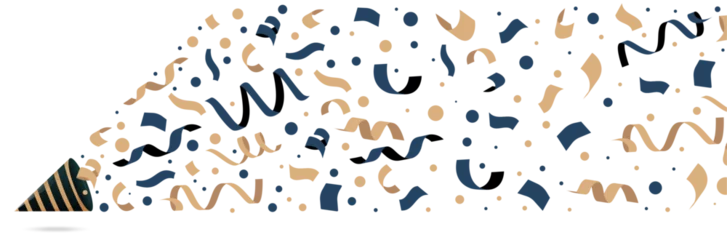 Foto op Plexiglas Explosion de confettis pour la fête - Illustration festive pour un événement joyeux - Vecteur éditable présentant des éléments pour les fêtes - Bleu et beige - Rond et rubans qui s'envolent  © Manon