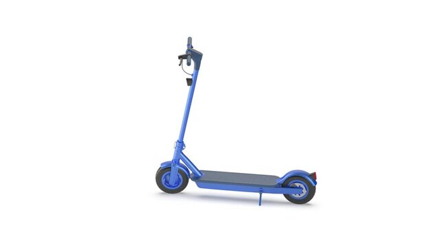Blue modern electric scooter on white background