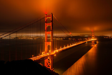 Night view of Golden Gate Bridge in San Francisco, California