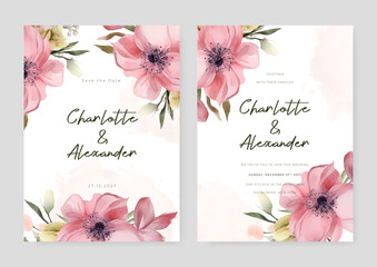 Pink poppy vector elegant watercolor wedding invitation floral design