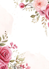 Pink watercolor hand painted background template for Invitation with flora and flower