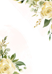 White modern wreath background invitation frame with flora and flower