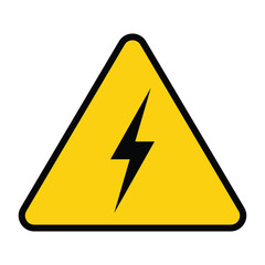 Electric shock danger icon. High voltage shock caution sign with electric lightning. Warning, danger, yellow triangle sign. Vector illustration.High voltage icon, danger vector symbol on white.