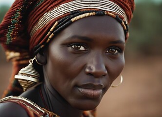 Obraz premium Portrait of Turkana woman in traditional clothes