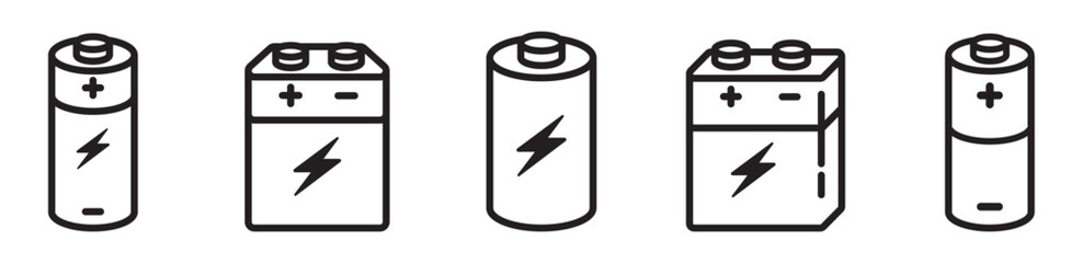 battery cell icon set power electricity and energy symbol - obrazy, fototapety, plakaty