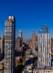 Fototapeta na wymiar Aerial panorama view of Manhattan seen from Upper East Side rooftop