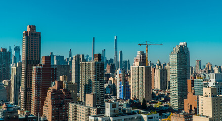 Aerial panorama view of Manhattan seen from Upper East Side rooftop