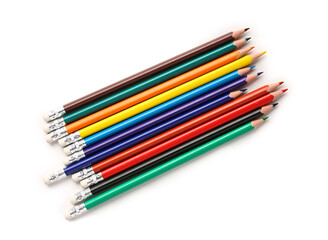 Colorful pencils on white background