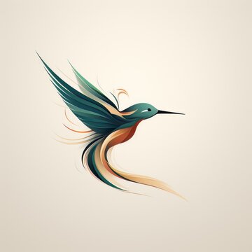 Generative AI image of an icon with a bird in flight on a light background