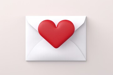 white envelope with red heart for valentine day on pink background