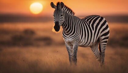 Fototapeta na wymiar Zebras at sunset in Serengeti National Park at Africa