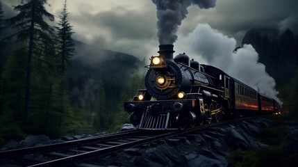 Fototapeta na wymiar A historic train engine, with its exhaust adding depth to the scene.