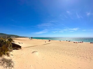 Fototapeta na wymiar beautiful beach and dunes at the Playa de Bolonia at the Costa de la Luz, Andalusia, Cadiz, Spain