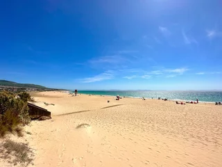 Photo sur Plexiglas Plage de Bolonia, Tarifa, Espagne beautiful beach and dunes at the Playa de Bolonia at the Costa de la Luz, Andalusia, Cadiz, Spain
