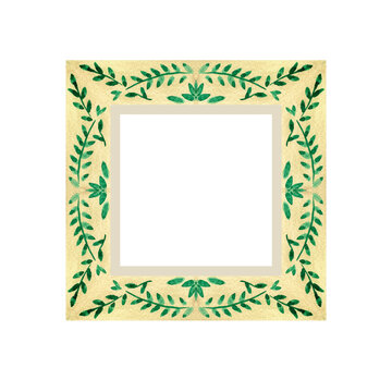 Colorful vintage photo frame in doodle style isolated on white background. Clipart. Watercolor hand drawn art illustration. For cards, handmade textiles, prints, menus, poster.