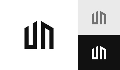 Letter UN initial with house shape logo design