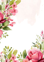 Pink and white vector frame with foliage pattern background with flora and flower