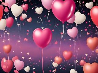 Abstract wallpaper, background with hearts, balloons, confetti for Valentine's Day, Mother's day, birthday party. Happy Valentine's Day background with copy space or place for text. 