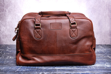 Modern Large leather bag for travel close-up.