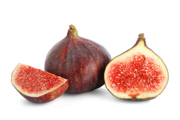 Fresh juicy cut figs isolated on white background