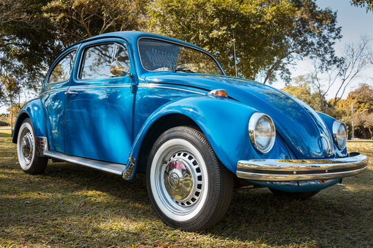 Volkswagen Beetle Fusca model 1300 on display at the monthly meeting of vintage cars in the city of Londrina, Brazil.