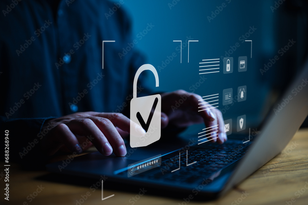 Wall mural cybersecurity concept, user privacy security and encryption, secure internet access future technolog
