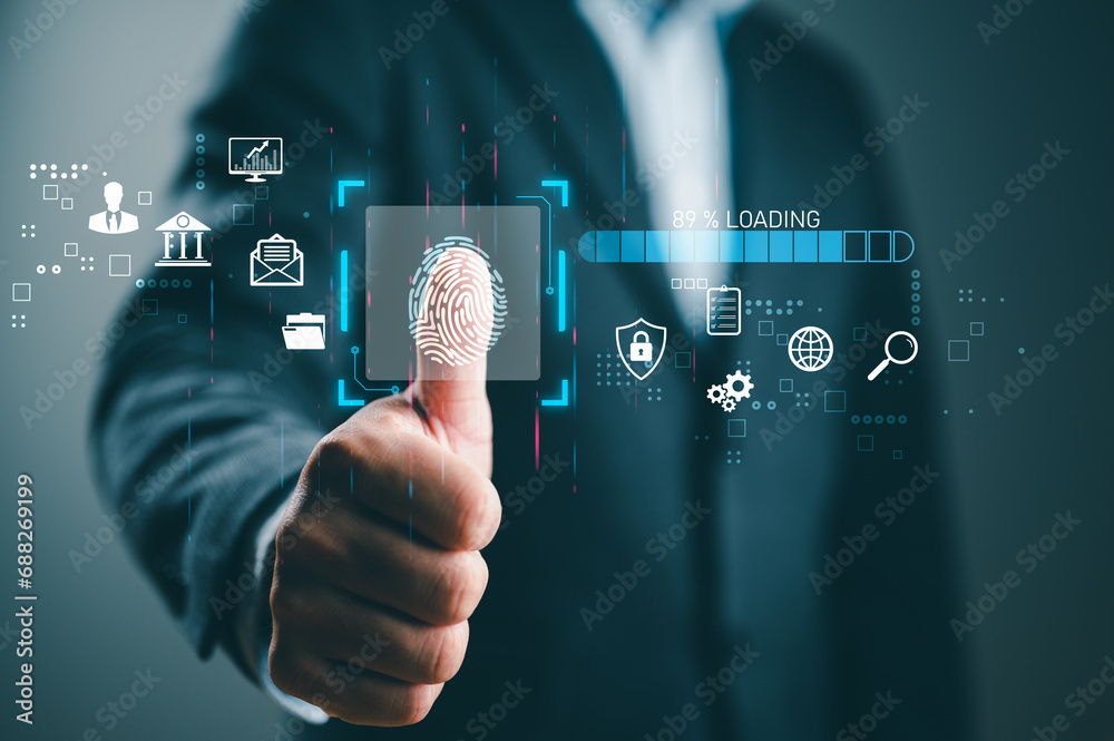 Poster user authentication system with fingerprint scanning technology biometrics, cybersecurity, informati