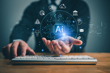 AI, Artificial Intelligence, technology smart robot AI, artificial intelligence by enter command prompt for generates something, Futuristic technology transformation, Chatbot, assistant, secretary.
