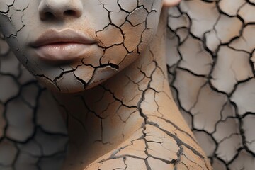 soil dry texture skin woman abstract arid background body care clay climate close closeup cracked dermatitis dermatology detail dirty disaster disease drought earth eczema environment - obrazy, fototapety, plakaty