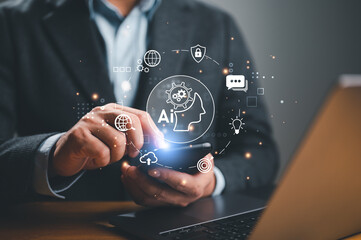 AI, Artificial Intelligence, technology smart robot AI, artificial intelligence by enter command prompt for generates something, Futuristic technology transformation, Chatbot, assistant, secretary.