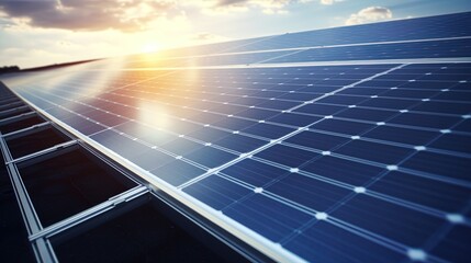 Solar panels at the time of the midday sun are an ideal moment for effective energy production - obrazy, fototapety, plakaty