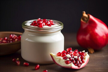 Yogurt with pomegranate seeds. Generative AI