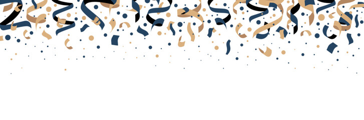 Confettis - Illustrations festives pour célébrer une fête ou un événement - Bannière de rubans et cotillons beiges et bleus, points et éléments décoratifs - Arrière-plan élégant et moderne - Fêtes - obrazy, fototapety, plakaty