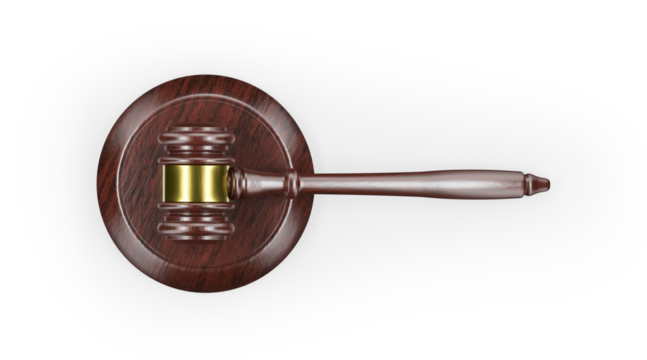 Overhead of a Law Gavel Isolated on a Transparent Background. Transparent PNG.