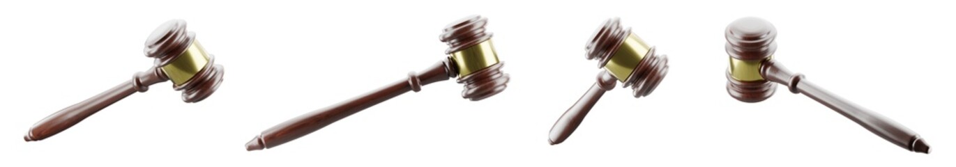 Law Gavel at Various Angles Isolated on a Transparent Background. Transparent PNG.