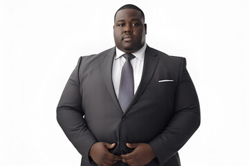 Confident and Professional plus size well-dressed African American man in a sleek suit exudes confidence and professionalism.