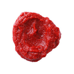 Tasty tomato paste isolated on white, top view