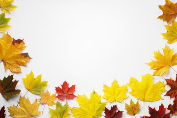 Naklejka na ściany i meble Beautiful autumn leaves on white background, top view. Space for text
