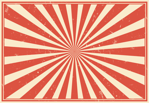 Circus carnival vintage sunlight rays or sunbeam burst retro background, vector layout. Funfair carnival or circus poster with sunbeam burst and sunlight rays or pinwheel stripes pattern background